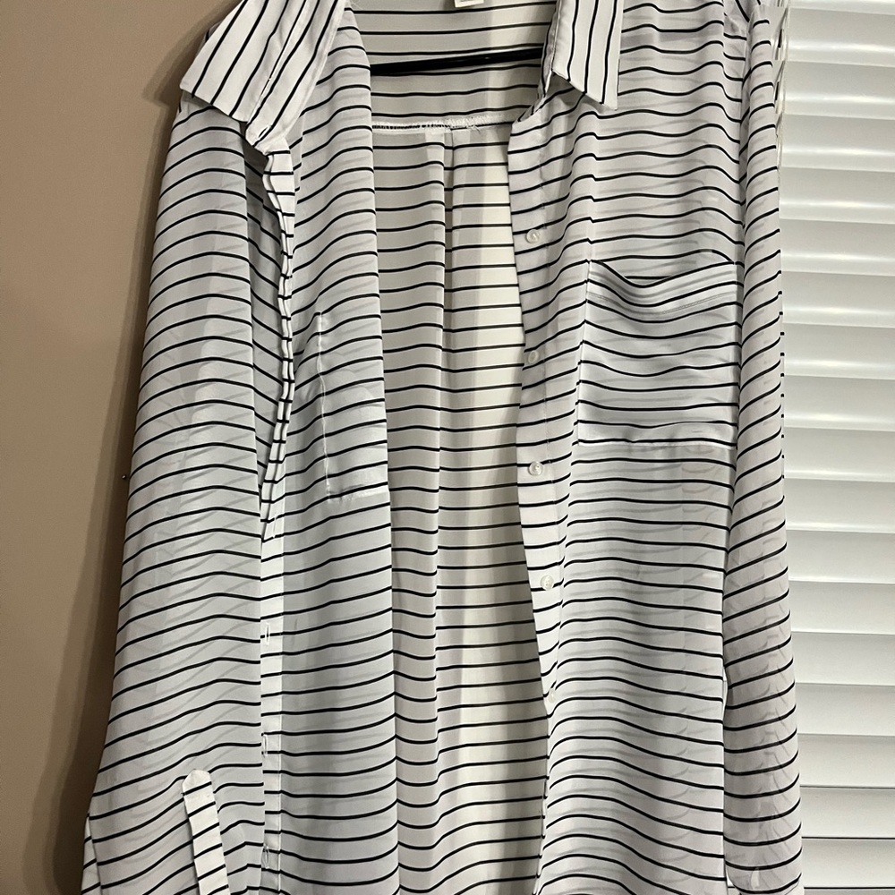 Sheer black and white button up business casual shirt size XXL